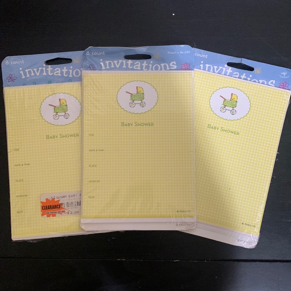 Roobee Baby Shower Invitations Yellow with Envelopes 8 Count 3 Sets - Vintage